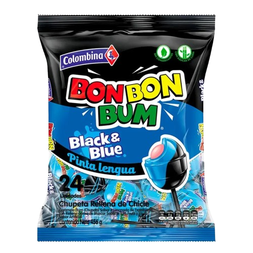 COLOMBINA BON BON BUM BLACK AND BLUE 24ct